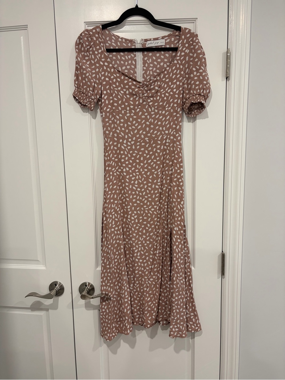Petal & Pup Blush Mauve Midi Dress with White Spot Print